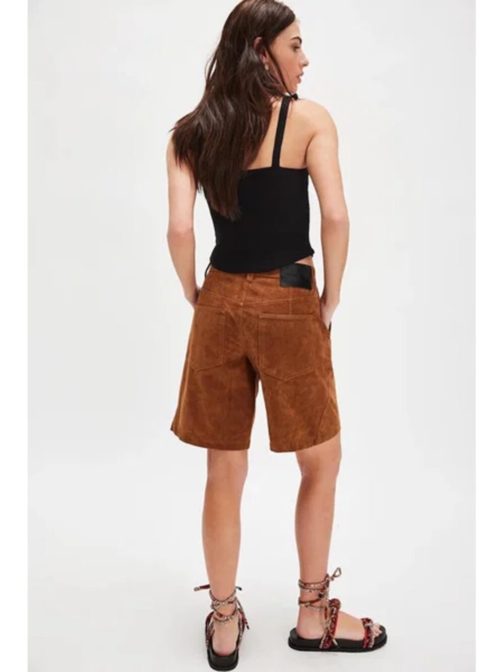 NWT New Free People Dylan Vegan Suede Long Shorts In Caramel Cafe Size 27 - Picture 2 of 11